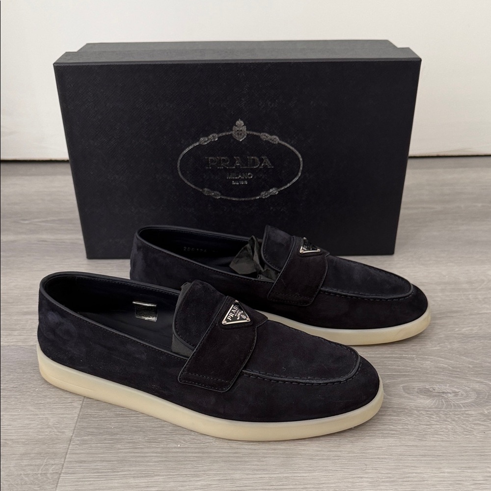 Prada Men’s Blue Suede Slip-On Loafers LIKE NEW